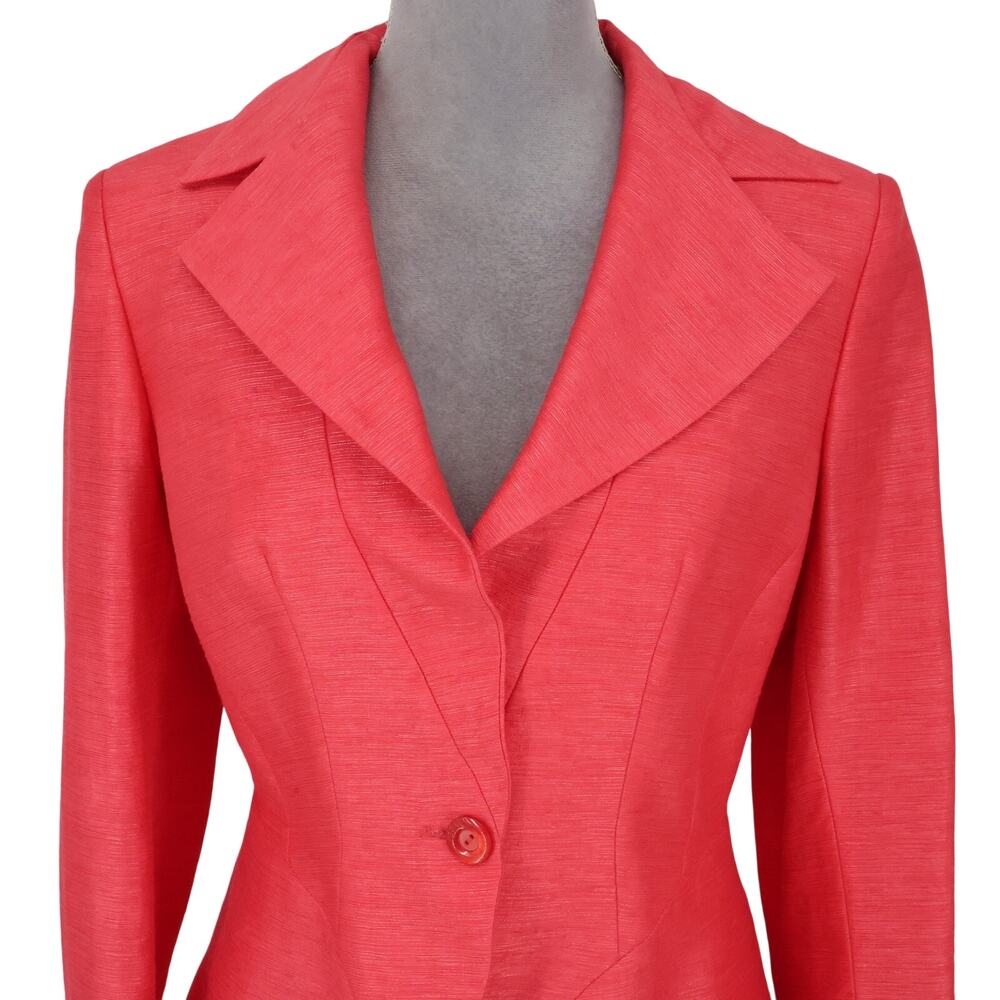 Javier Simorra Skirt Suit Womens 6 Pink Linen Blend Lined Fitted Designer Career - Picture 8 of 16